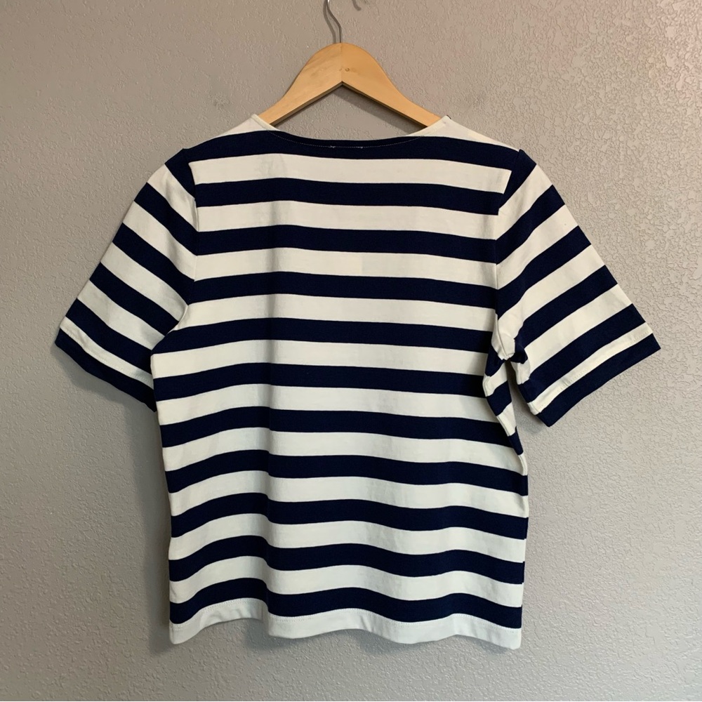 J Crew Factory Navy Short Sleeve Striped Button Shoulder Tee Size Small NWT - Picture 7 of 13
